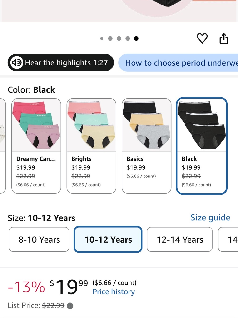 Innersy girls teen period menstrual underwear pack of 3